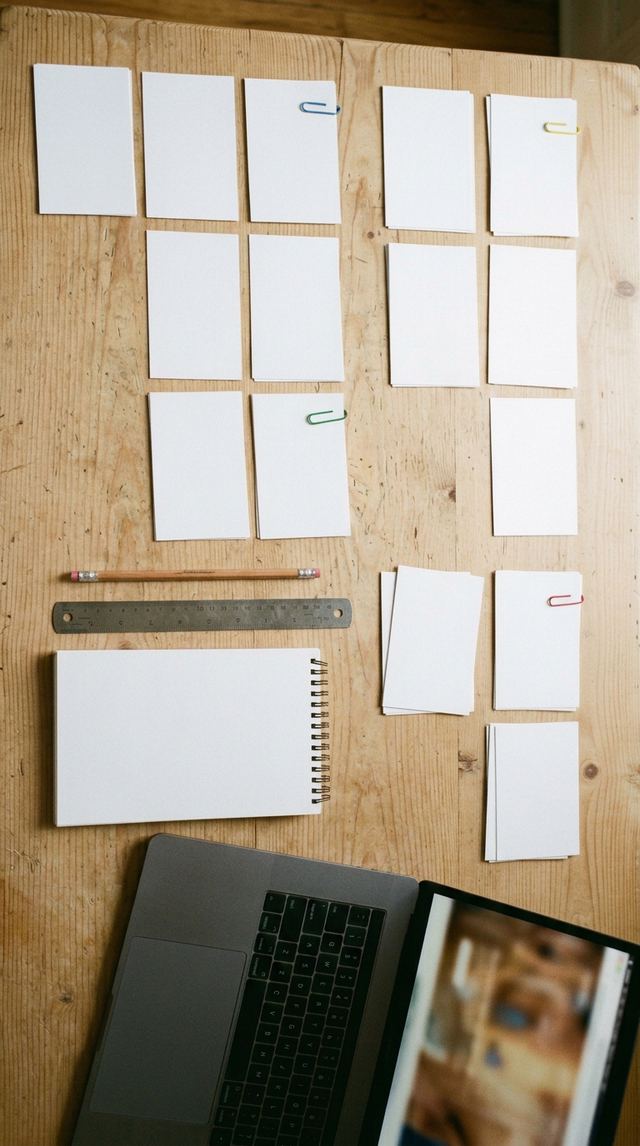 Editorial notebook with a fountain pen and reference materials.